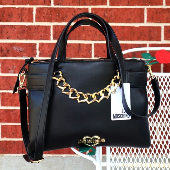LOVE MOSCHINO  Black Handbag with Golden Chain - Picture 2 of 5